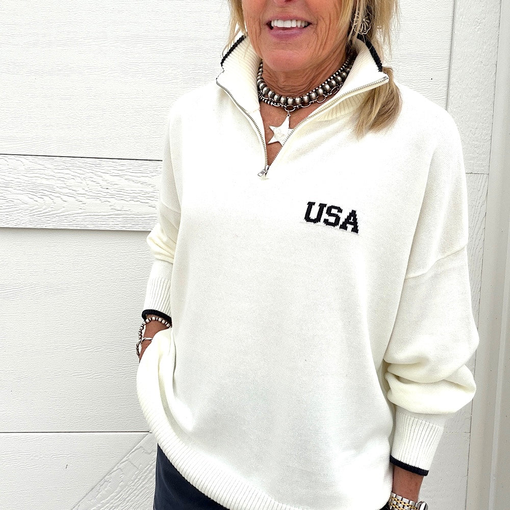 Stars & Stripes Half Zip Sweater – The Brave Bohemian