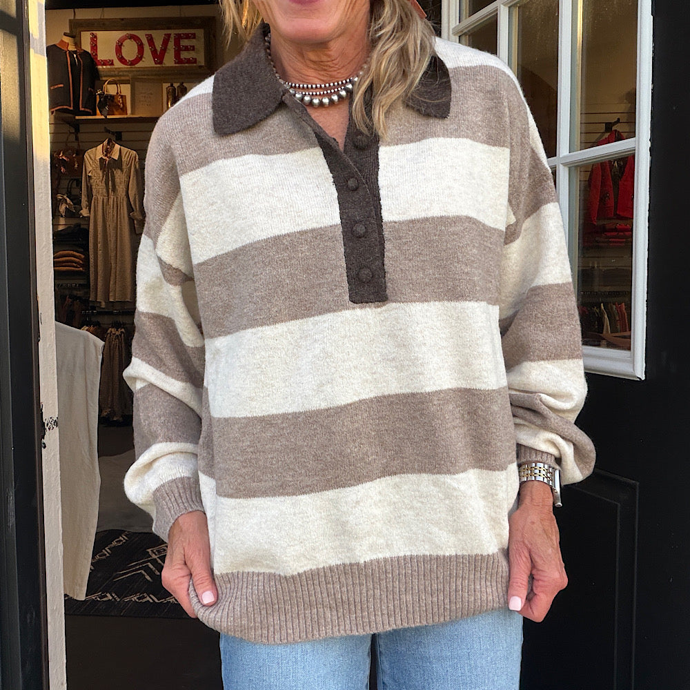 The Stripe Polo Sweater